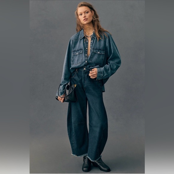 Citizens Of Humanity Denim - Citizens Of Humanity Indigo Wide-Leg Raw-Hem Jeans